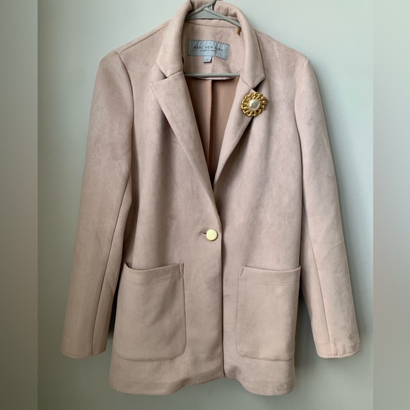 MARC NEW YORK Women’s Blush Pink Faux Suede Single Gold Button Blazer Jacket - Picture 1 of 10
